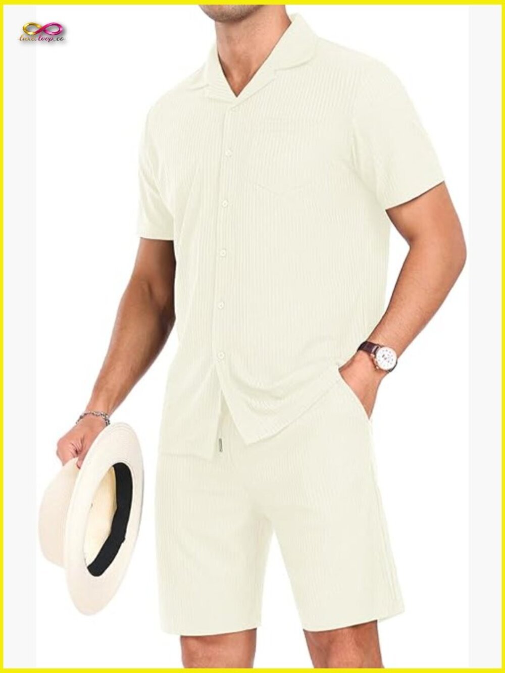 Mens 2 Piece Short Sleeve Outfits Summer Beach Button Down Shirts and Shorts